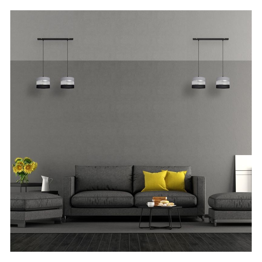 Lampadario a sospensione con filo HELEN 2xE27/15W/230V nero/grigio/argento