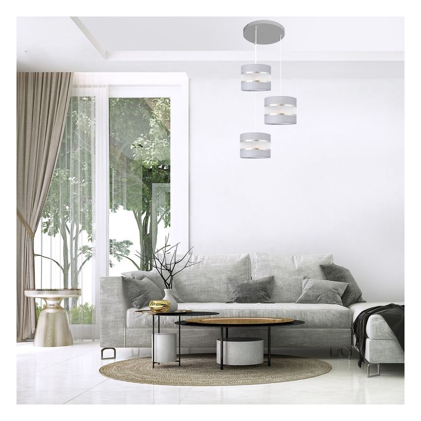 Lampadario a sospensione con filo HELEN 3xE27/15W/230V grigio/argento