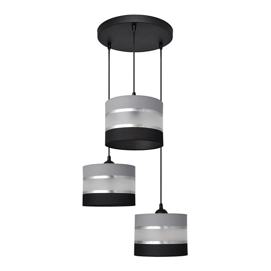 Lampadario a sospensione con filo HELEN 3xE27/15W/230V nero/grigio/argento