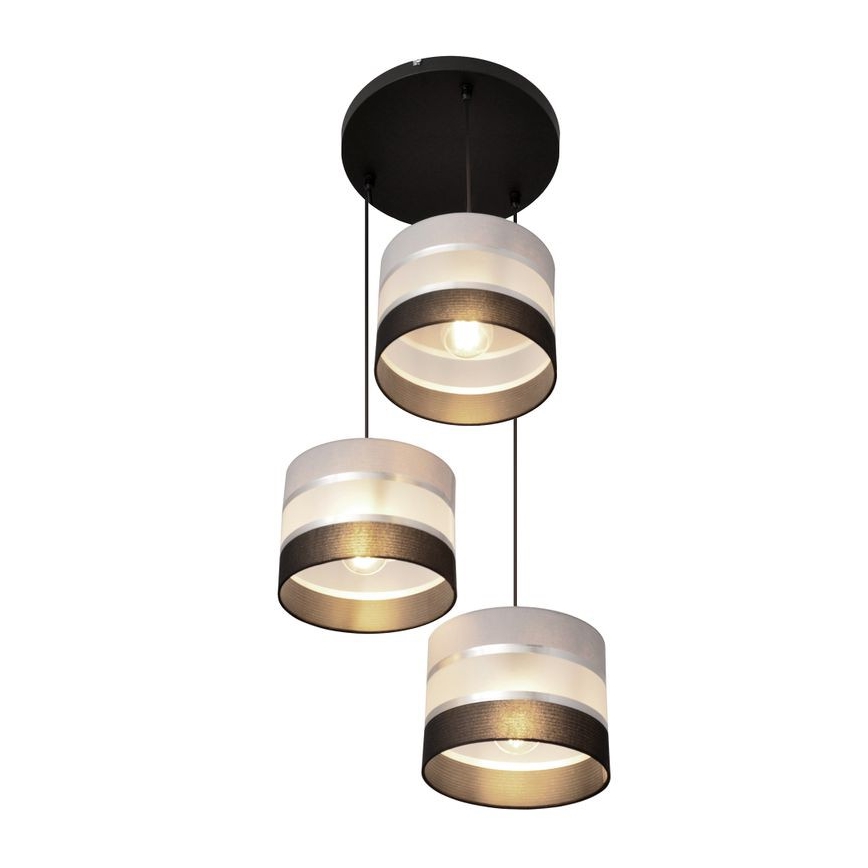 Lampadario a sospensione con filo HELEN 3xE27/15W/230V nero/grigio/argento