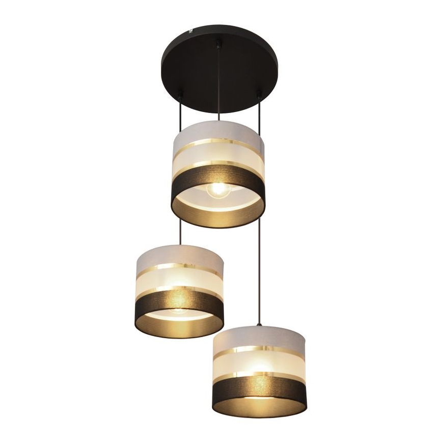 Lampadario a sospensione con filo HELEN 3xE27/15W/230V nero/grigio/oro