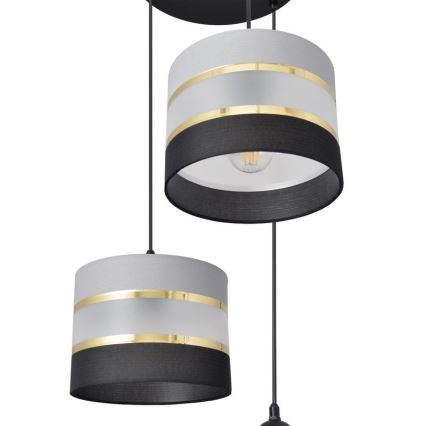Lampadario a sospensione con filo HELEN 3xE27/15W/230V nero/grigio/oro