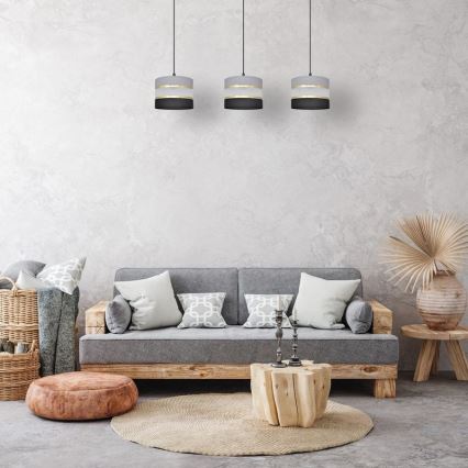 Lampadario a sospensione con filo HELEN 3xE27/15W/230V nero/grigio/oro