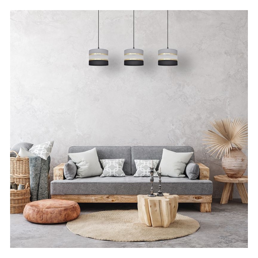 Lampadario a sospensione con filo HELEN 3xE27/15W/230V nero/grigio/oro
