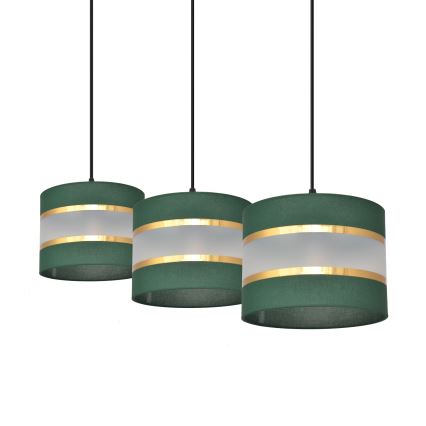 Lampadario a sospensione con filo HELEN 3xE27/15W/230V verde/oro