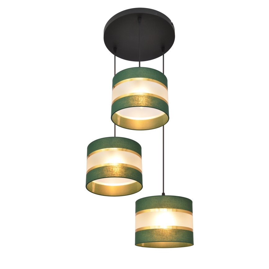 Lampadario a sospensione con filo HELEN 3xE27/15W/230V verde/oro