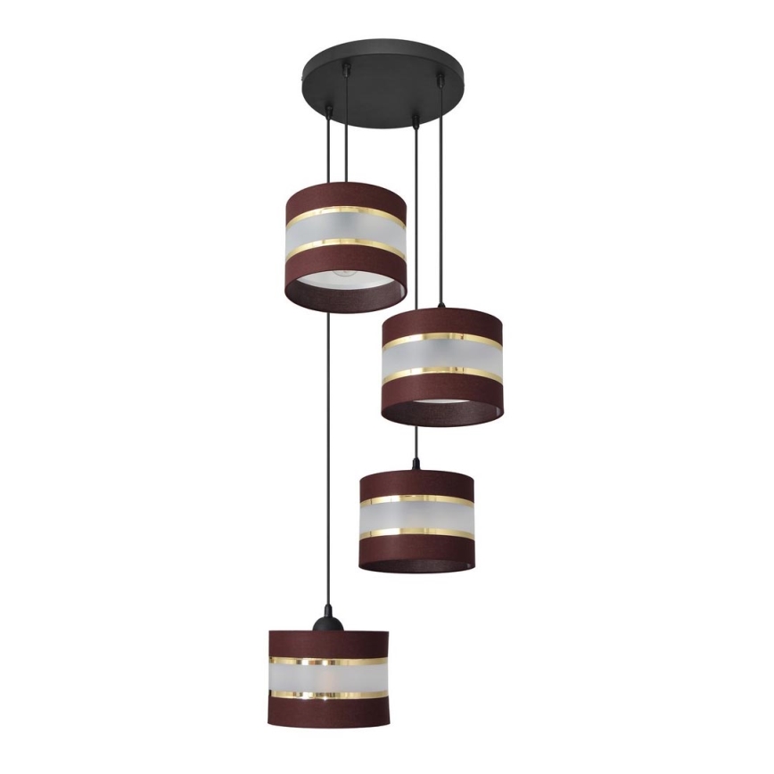 Lampadario a sospensione con filo HELEN 4xE27/15W/230V marrone/nero/oro