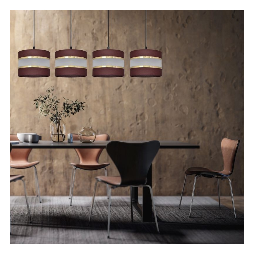 Lampadario a sospensione con filo HELEN 4xE27/15W/230V marrone/nero/oro