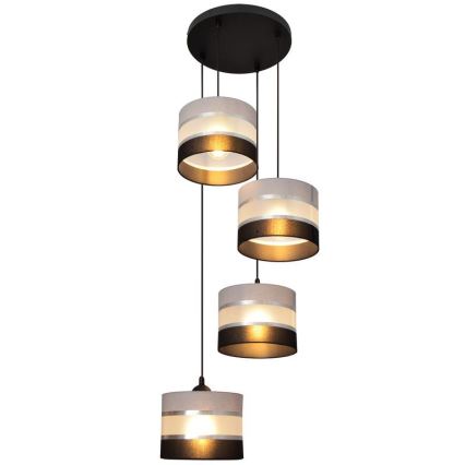 Lampadario a sospensione con filo HELEN 4xE27/15W/230V nero/grigio/argento