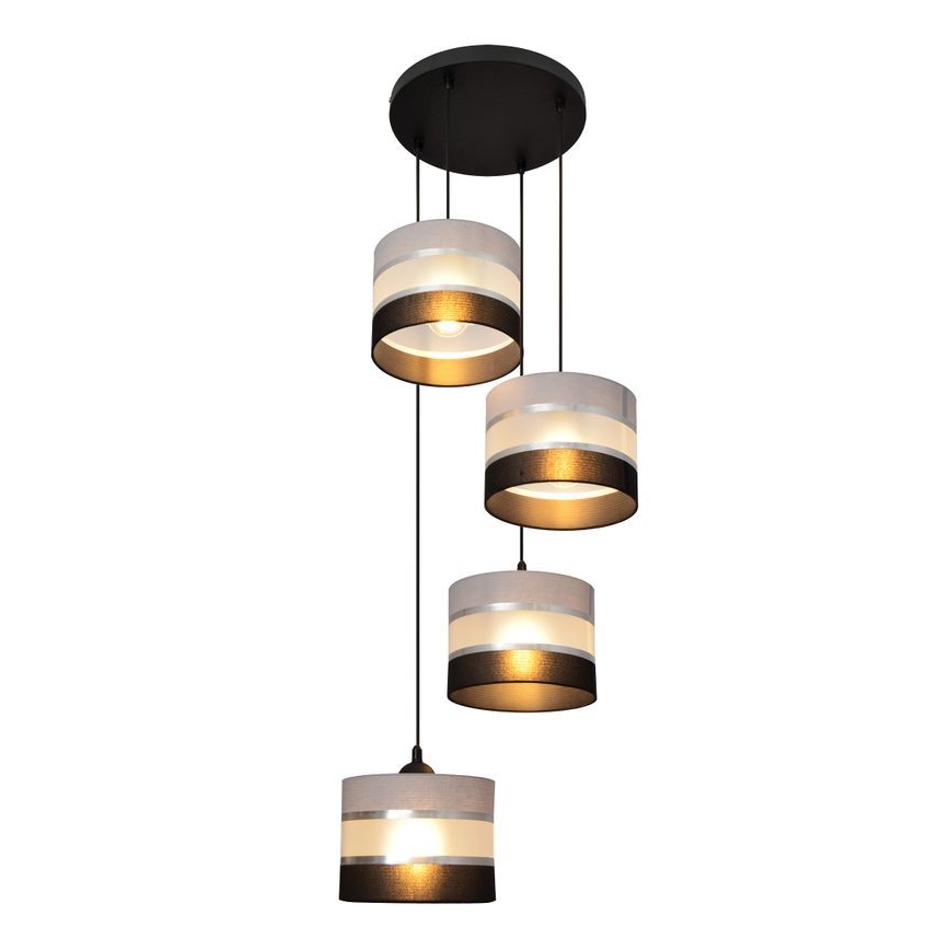 Lampadario a sospensione con filo HELEN 4xE27/15W/230V nero/grigio/argento