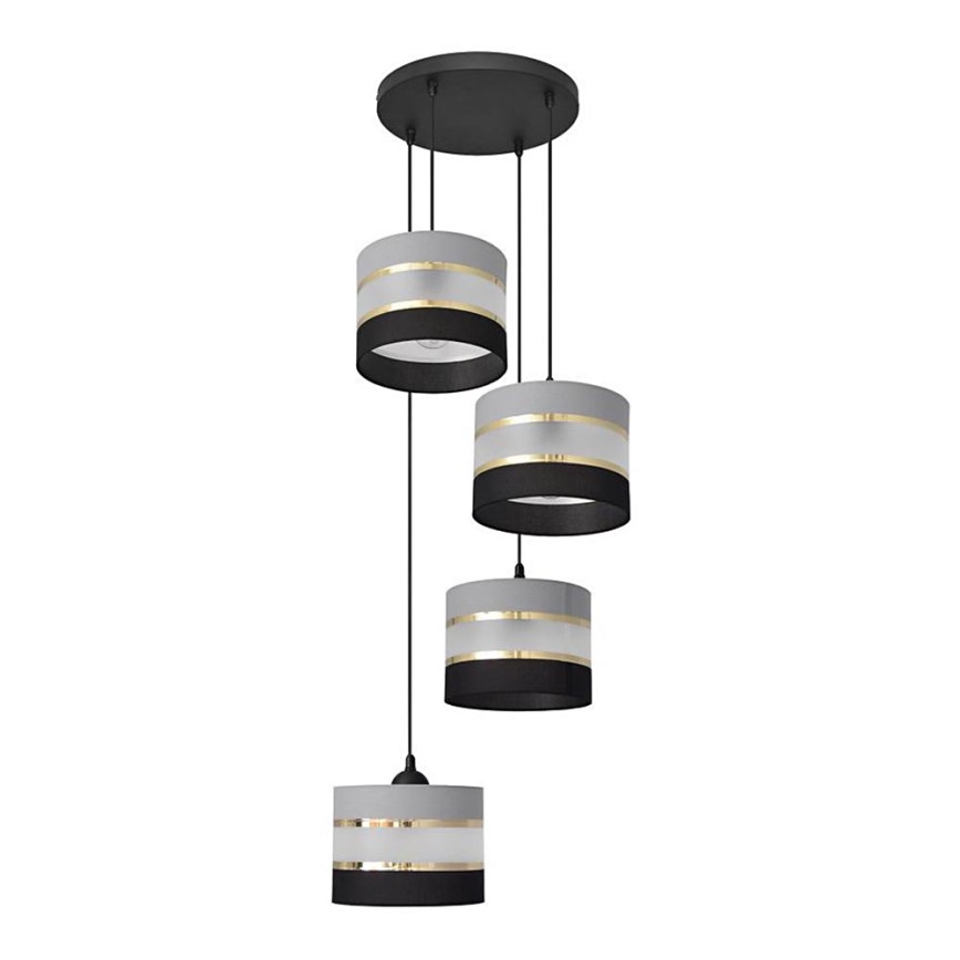 Lampadario a sospensione con filo HELEN 4xE27/15W/230V nero/grigio/oro