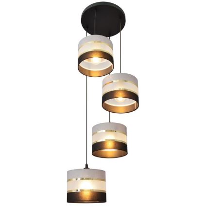 Lampadario a sospensione con filo HELEN 4xE27/15W/230V nero/grigio/oro