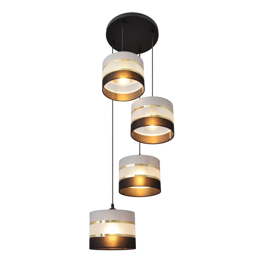 Lampadario a sospensione con filo HELEN 4xE27/15W/230V nero/grigio/oro