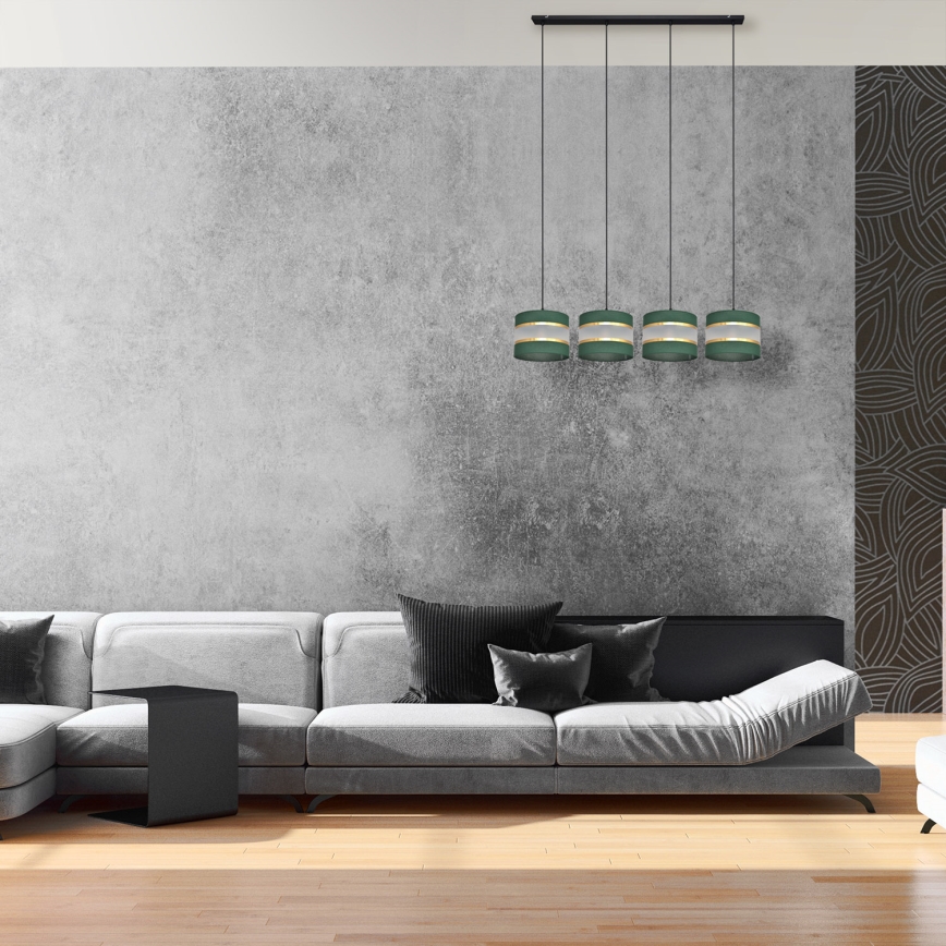 Lampadario a sospensione con filo HELEN 4xE27/15W/230V verde/oro