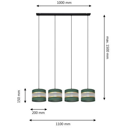 Lampadario a sospensione con filo HELEN 4xE27/15W/230V verde/oro