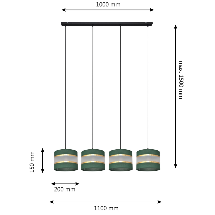Lampadario a sospensione con filo HELEN 4xE27/15W/230V verde/oro