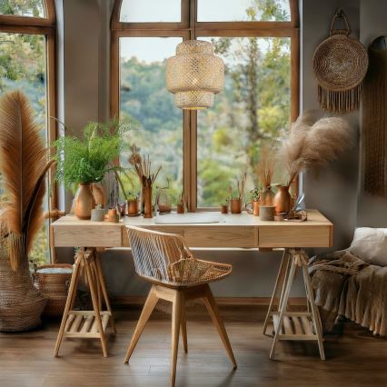Lampadario a sospensione con filo HESTIA 1xE27/60W/230V diametro 30 cm bambù