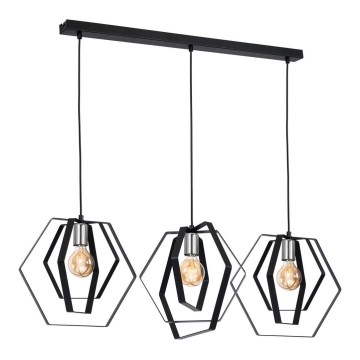 Lampadario a sospensione con filo HEXAGON 3xE27/60W/230V nero/cromo lucido