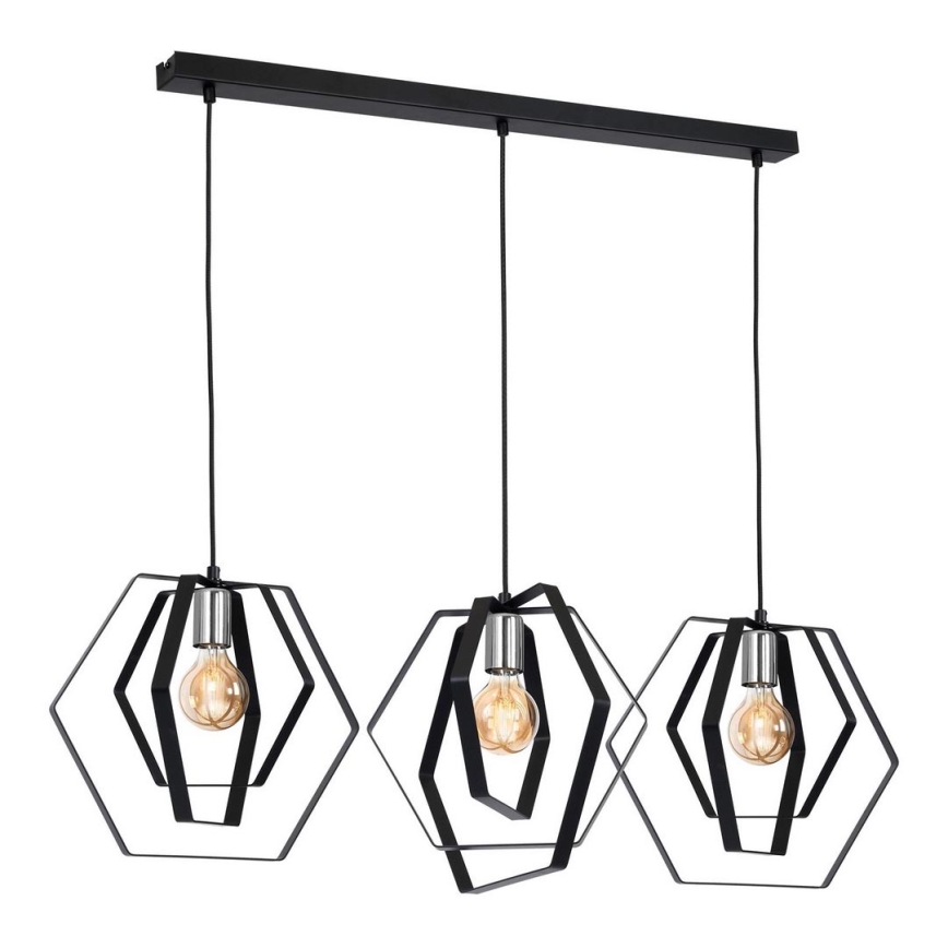 Lampadario a sospensione con filo HEXAGON 3xE27/60W/230V nero/cromo lucido
