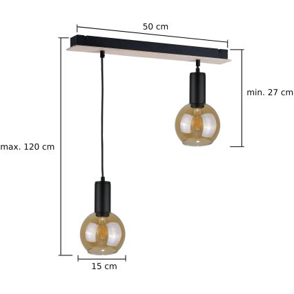 Lampadario a sospensione con filo JANTAR WOOD 2xE27/60W/230V