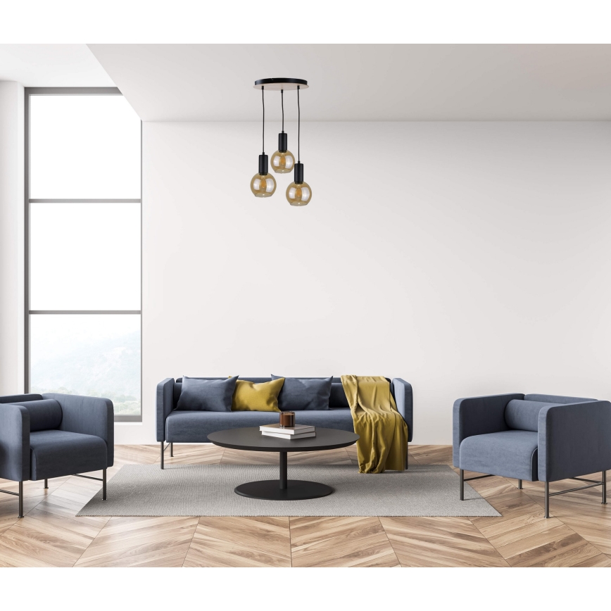 Lampadario a sospensione con filo JANTAR WOOD 3xE27/60W/230V diametro 30 cm
