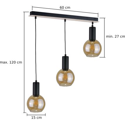 Lampadario a sospensione con filo JANTAR WOOD 3xE27/60W/230V