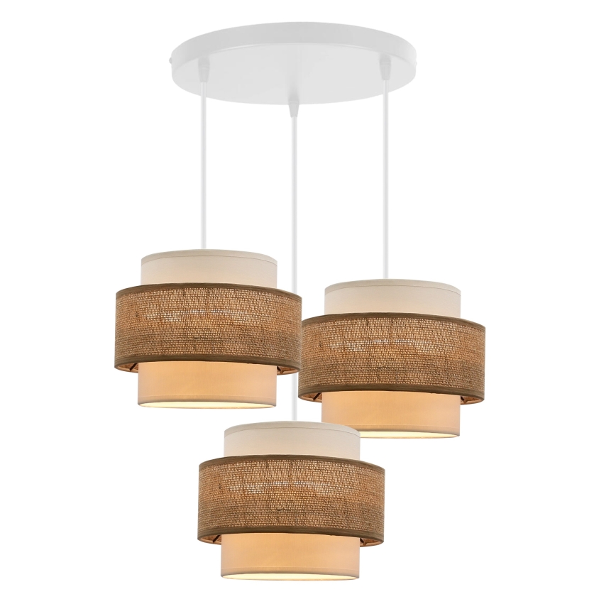 Lampadario a sospensione con filo JUTA 3xE27/40W/230V marrone/bianco