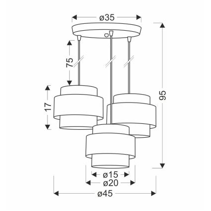 Lampadario a sospensione con filo JUTA 3xE27/40W/230V marrone/bianco