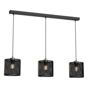 Lampadario a sospensione con filo KAGA 3xE27/60W/230V nero/oro