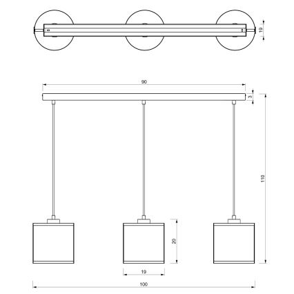 Lampadario a sospensione con filo KAGA 3xE27/60W/230V nero/oro