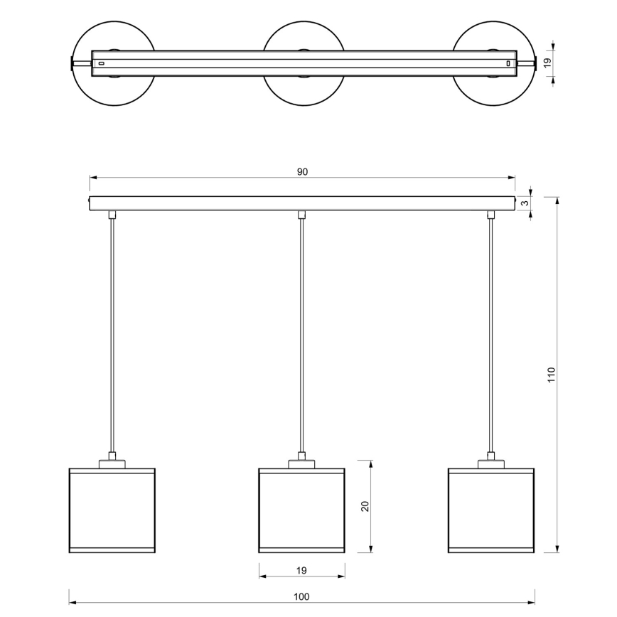 Lampadario a sospensione con filo KAGA 3xE27/60W/230V nero/oro