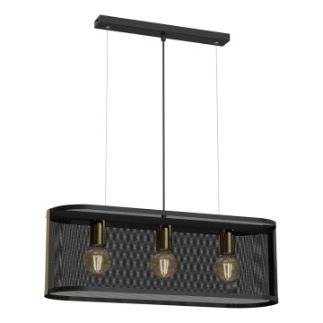 Lampadario a sospensione con filo KAGA 3xE27/60W/230V nero/oro