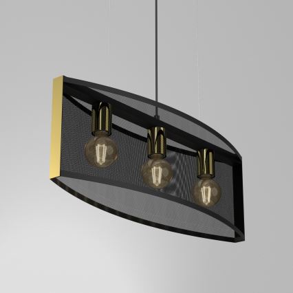 Lampadario a sospensione con filo KAGA 3xE27/60W/230V nero/oro