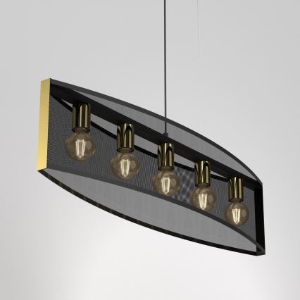 Lampadario a sospensione con filo KAGA 5xE27/60W/230V nero/oro