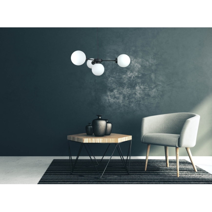 Lampadario a sospensione con filo KALIOPE 4xE14/50W/230V nero/bianco