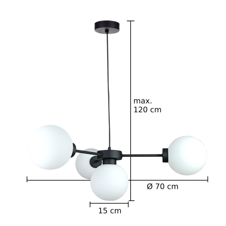 Lampadario a sospensione con filo KALIOPE 4xE14/50W/230V nero/bianco