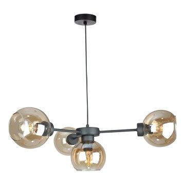 Lampadario a sospensione con filo KALIOPE 4xE27/60W/230V nero/fumé beige