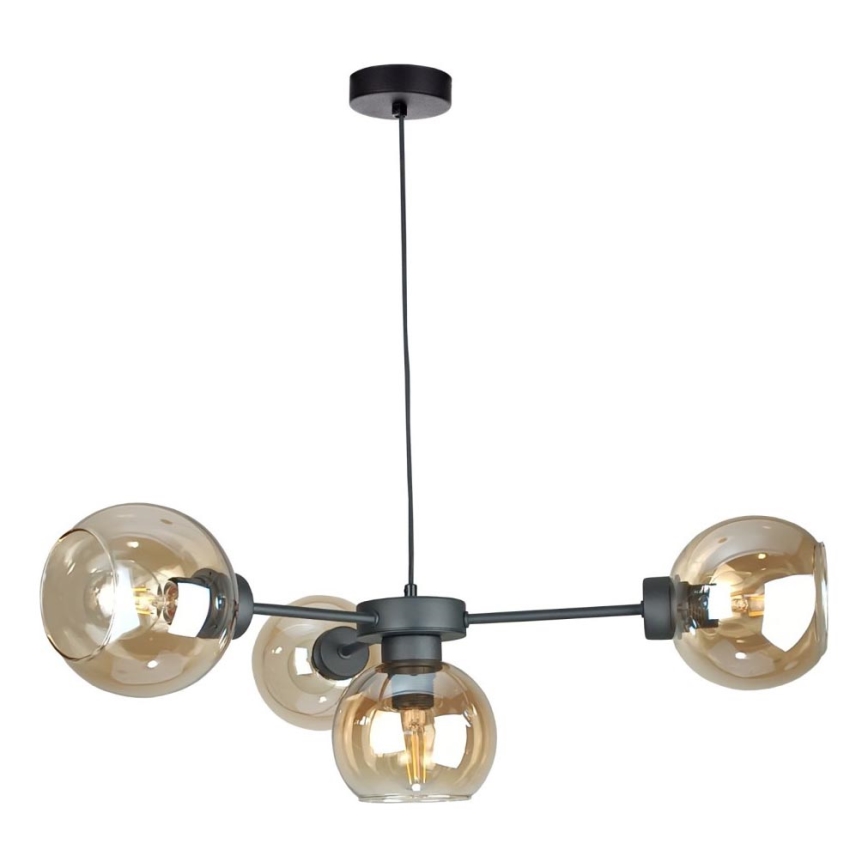 Lampadario a sospensione con filo KALIOPE 4xE27/60W/230V nero/fumé beige