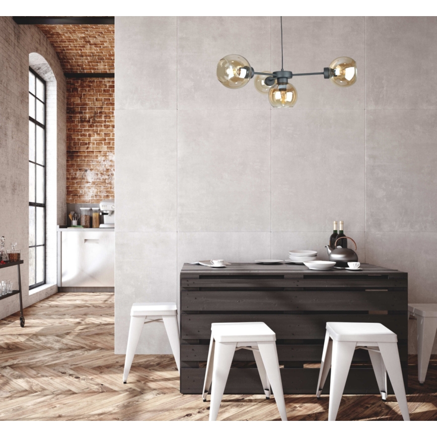 Lampadario a sospensione con filo KALIOPE 4xE27/60W/230V nero/fumé beige