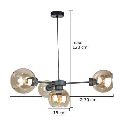 Lampadario a sospensione con filo KALIOPE 4xE27/60W/230V nero/fumé beige