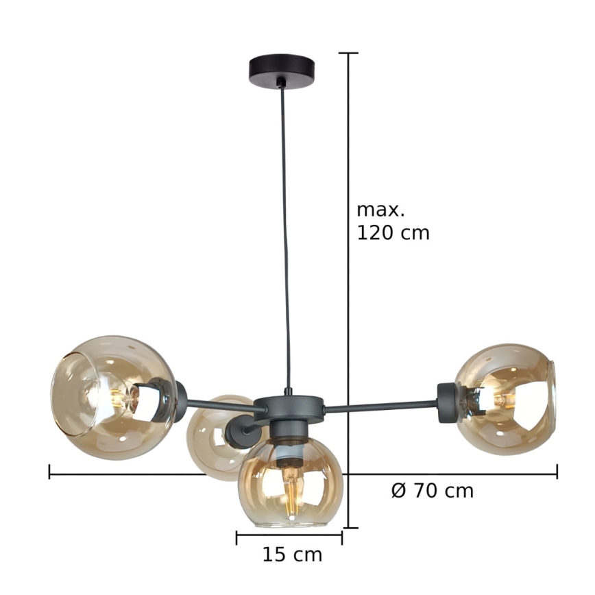 Lampadario a sospensione con filo KALIOPE 4xE27/60W/230V nero/fumé beige