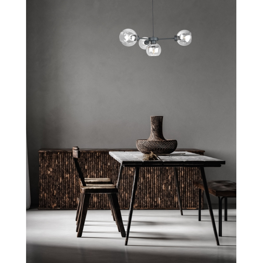 Lampadario a sospensione con filo KALIOPE 4xE27/60W/230V nero/limpido