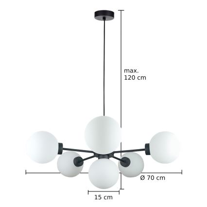 Lampadario a sospensione con filo KALIOPE 6xE14/50W/230V nero/bianco
