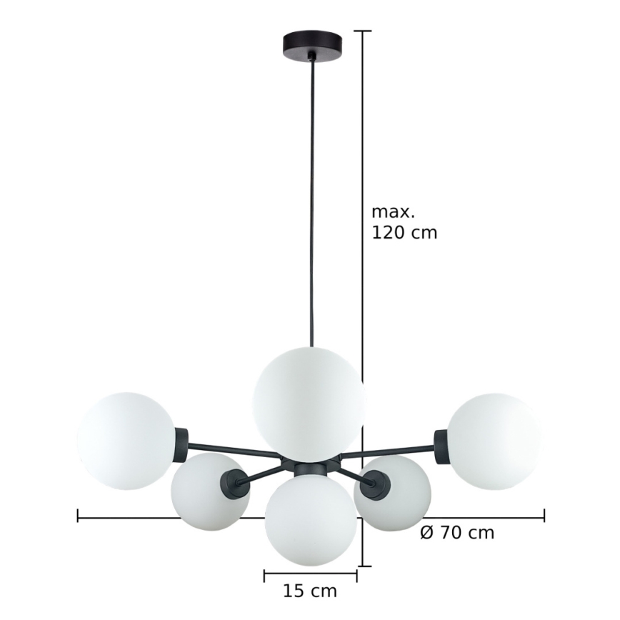 Lampadario a sospensione con filo KALIOPE 6xE14/50W/230V nero/bianco