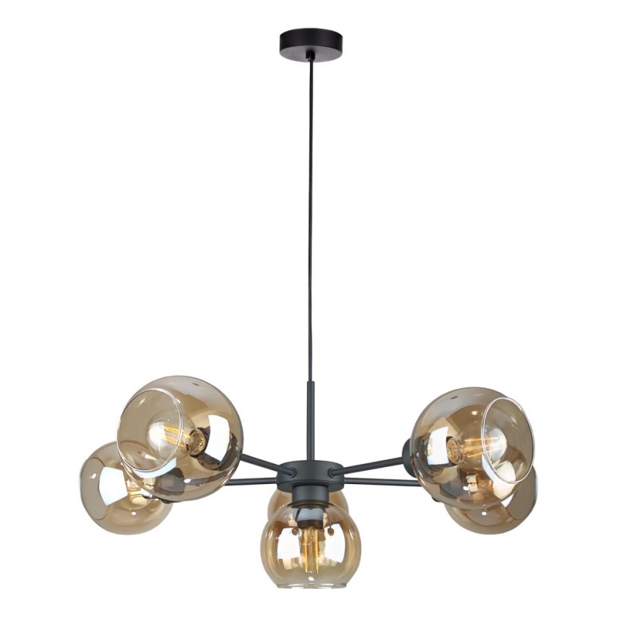 Lampadario a sospensione con filo KALIOPE 6xE27/60W/230V nero/fumé beige