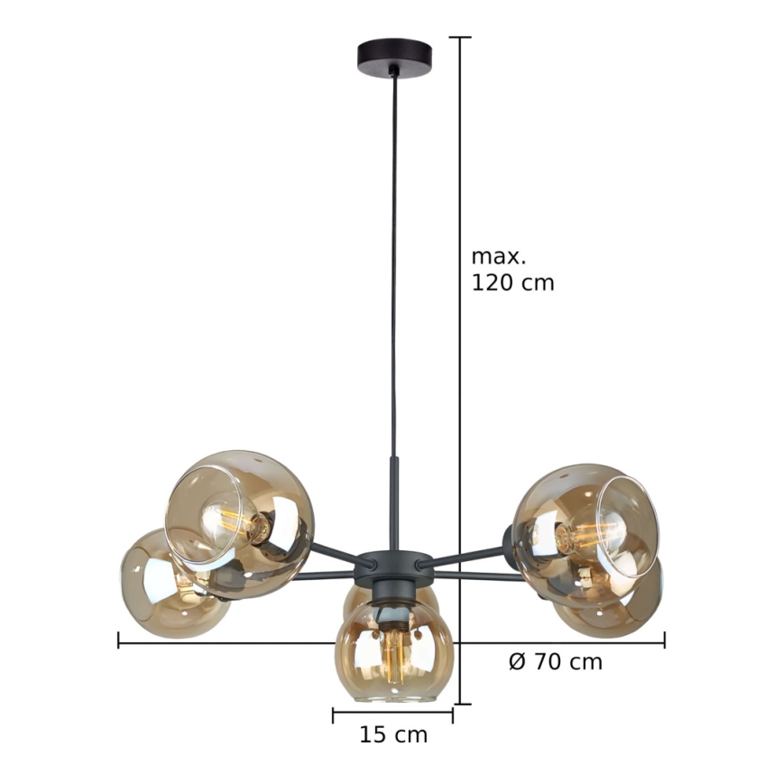 Lampadario a sospensione con filo KALIOPE 6xE27/60W/230V nero/fumé beige