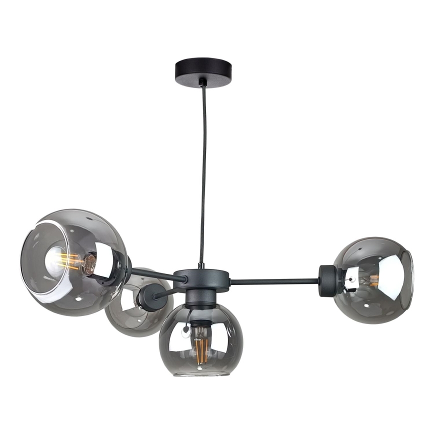 Lampadario a sospensione con filo KALIOPE 6xE27/60W/230V nero/fumé nero
