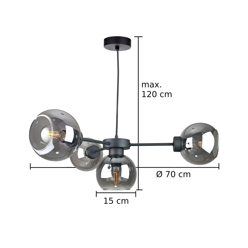Lampadario a sospensione con filo KALIOPE 6xE27/60W/230V nero/fumé nero