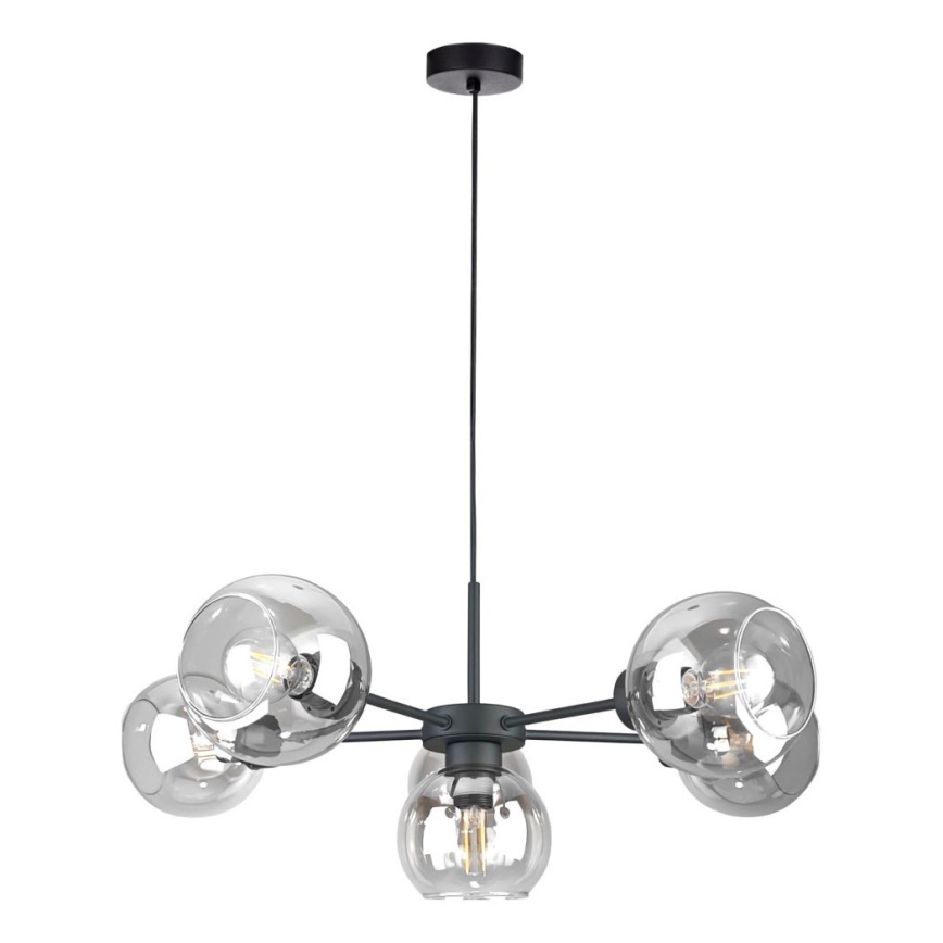 Lampadario a sospensione con filo KALIOPE 6xE27/60W/230V nero/limpido