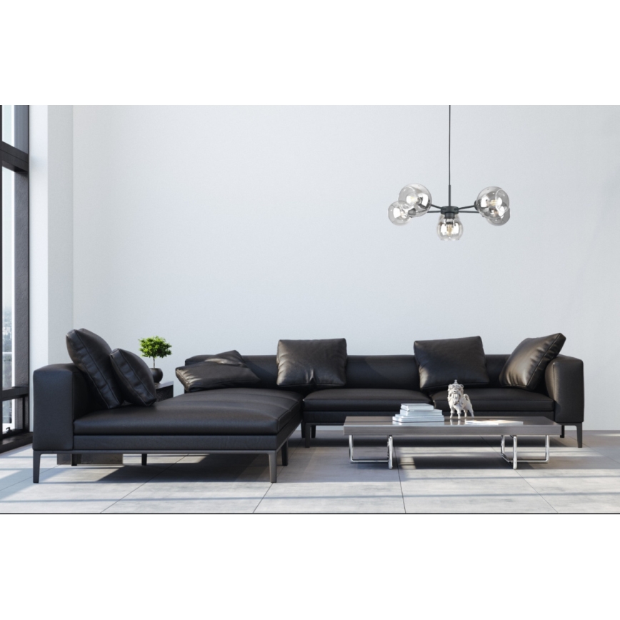 Lampadario a sospensione con filo KALIOPE 6xE27/60W/230V nero/limpido
